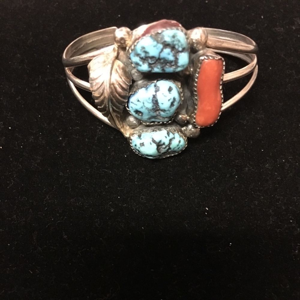 Vintage turquoise/coral sterling silver bracelet